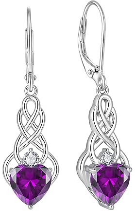 FJ Unendlichkeit Keltischer Knoten Ohrringe Damen 925 Sterling Silber Hängend Amethyst Februar Geburtsstein Irischer Glücksschmuck Geschenke für Frauen