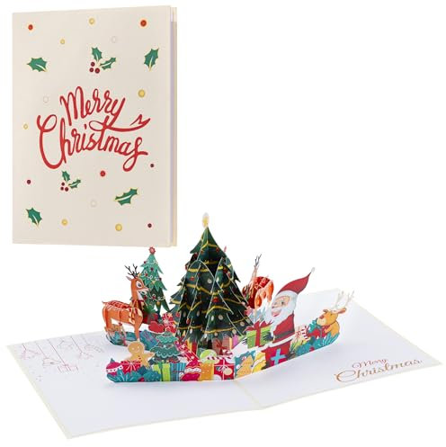 Diese-Klappkarten 3D Karte Weihnachten Pop Up - Weihnachtsmann mit Weihnachtsbaum - Weihnachtskarte Freundin Kinder - Weihnachtskarten mit Umschlag - 3D PopUp Karte für Geldgeschenke