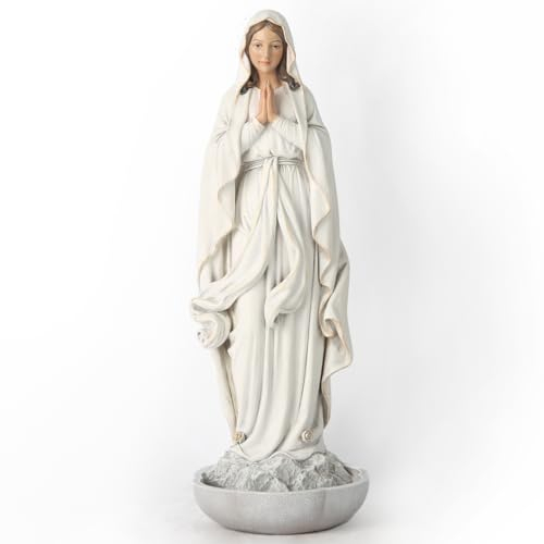 Estatua católica de Nuestra Señora de Lourdes, figura madre de la bendita Virgen María, soporte de rosario de recuerdo de mesa, fuente de agua bendita, regalo religioso para mamá, 10.2 pulgadas de