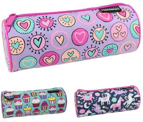 Fashion Stationery Barrel Pencil Case for Girls, Pink Hearts, Lilac
