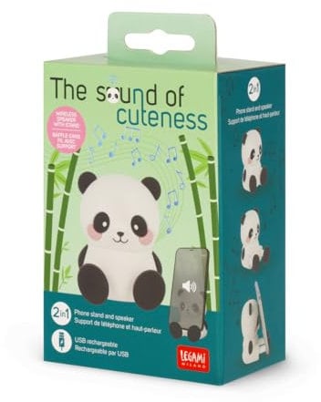 Legami - Speaker Wireless con Supporto, The Sound of Cuteness, Tema Panda, Ricaricabile, Cavo USB Incluso, Utilizzabile come Supporto per Cellulare, 6 x 8 x 5 cm