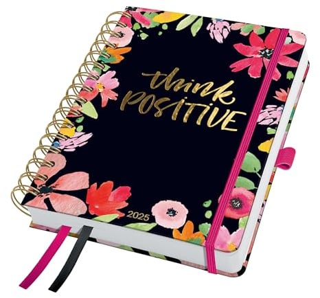 SIGEL J5600 Spiralkalender 2025 A5, Jolie Flower Love, Hardcover, Gummiband, Stiftschlaufe, Einstecktasche, 2 Zeichenbänder, 240 Seiten, vegan, Buchkalender, Terminplaner
