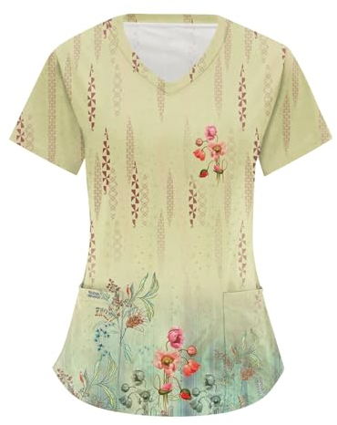 Kasacks Damen Pflege Arbeitskittel, Halloween Kasack, Weisse Jeans Günstig (3-Yellow, M)