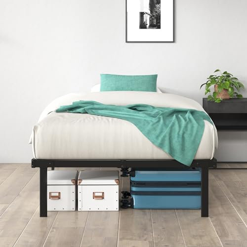 Zinus Caleb Cadre de lit 90x190 cm - Hauteur 36 cm avec Rangement sous Le lit - Cadre en Acier Pliable – Noir