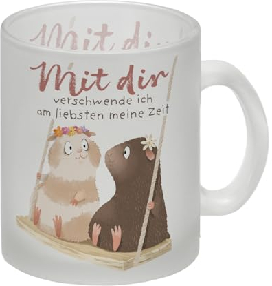 Meerschweinchen Glas Tasse mit Spruch Mit dir ist Zeitverschwendung schön Freunde Freundin Gemeinsamkeit im Leben Blumenkranz Geburtstagsgeschenk