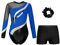 Oyolan Mädchen Kinder Gymnastikanzug Turnanzug Glitzernde Gymnastikbody Langarm Turntrikot mit Kurze Hose Tanzkostüm Königsblau & Schwarz B 158-164