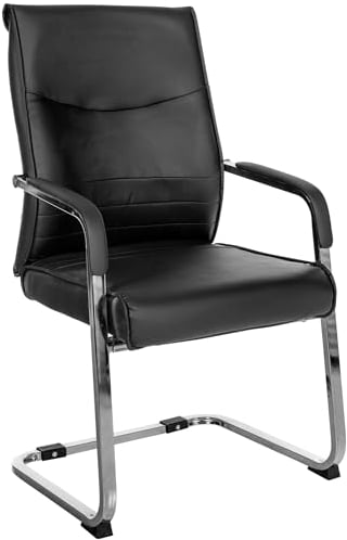 CLP Freischwinger Besucherstuhl Hobart I Stoff- oder Kunstlederbezug, Chromgestell und Gepolsterte Armlehnen I Ergonomischer Schwingstuhl, Farbe:schwarz, Material:Kunstleder