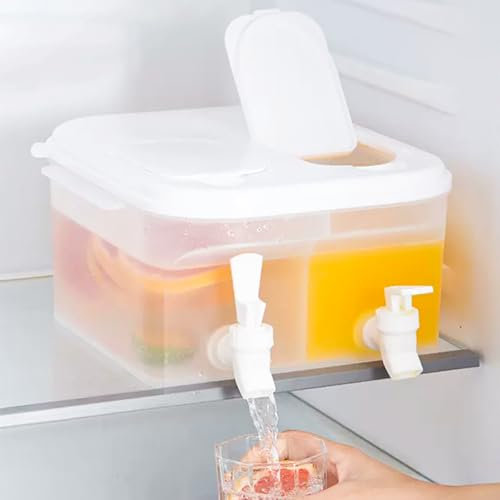 ADERTOS Wasserspender Kühlschrank Getränkespender Plastik 5L Trinkwasserspender Kühlschrank 2 Zellen Limonaden Spender Nachfüllbarer Limonadenspender mit 2 Zapfhahn mit Deckel für Kalte Getränke Obst