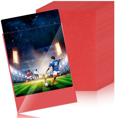 Sinmaklin 100 PCS Color Card Sleeves, Clear Waterproof Penny Sleeves, Transparent, Standard Size 66 x 91 mm Fits for Sports, Football, Game Cards (Red)