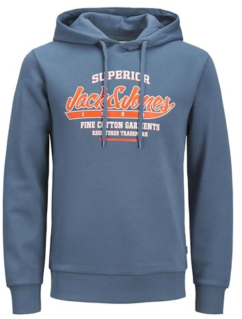 JACK & JONES Men's Hoodie, Blue - Orange - White, XL