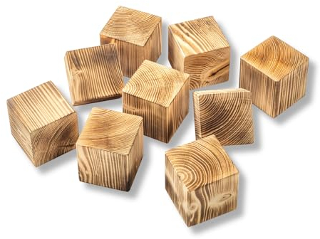 BAVASTYLE Cube - 9 XXL Fichten Holzwürfel 10x10x10cm geflammt - Holzklötze zur Dekoration, individuell gestaltbare Holz Deko - Würfel zum Bauen & Basteln - PEFC zertifiziertes Echtholz