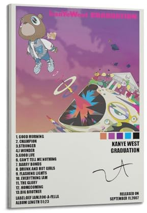 Kanye Poster West Graduation Album Cover, ästhetische limitierte Poster, signiert, Rapper, Musikposter, Schlafsaal-Dekor, Schlafzimmer, Poster, Druck, Leinwand, Wandkunst, Zimmer, Teenager und