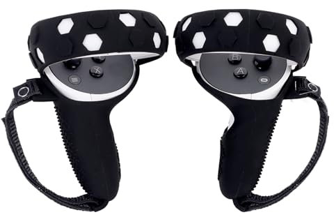 Bomiclss Controller Grips Kompatibel mit Quest 2, VR Zubehör Silikon Schutzhülle Grip Cover mit Rutschfester Textur und weichen Knöchelriemen (Schwarz)