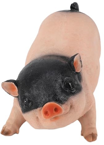 Statua da Giardino in Resina, 26 Cm/10,24 Pollici Statua di Gnomi da Giardino con Animali, Maiale Carino, Divertente Scultura All'aperto, Statuetta in Resina di Maiale Carino Per Decorazioni(nero)