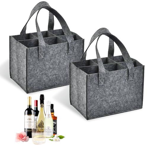 2 Pezzi Borsa per Bottiglie in Feltro,Borsa Portabottiglie Vino in Feltro, Borsa Portabottiglie,Viene Fornito con 6 Rimovibili Divisori e Maniglie,Adatto per Feste,Picnic e Shopping (Grigio)