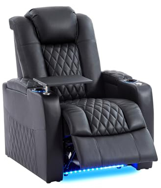 comfiroom Leather Home Theater Seating, Classic Series Game Seats Movie Theater Chairs Recliner Sofa with Type-C USB Charger Port, Bedroom Sofa Chair for Living Room (Black, Row of 1)