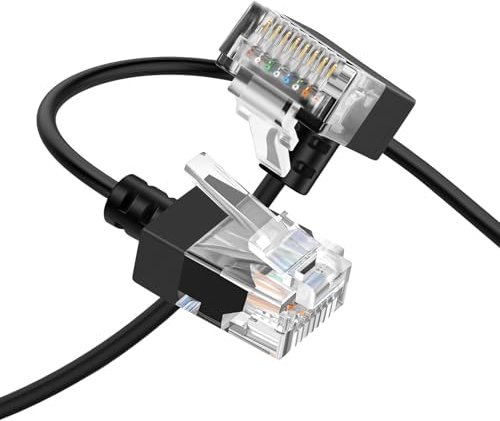 Thzzhnno Câble Ethernet Cat6A à 90 Degrés Coudé vers le Haut 1M, Flexible Fin et Ultra LAN Câble de Raccordement Ethernet Cat6 RJ45 jusqu'à Haute Vitesse 10Gbit/s 550MHz pour PC, Routeur, Imprimane