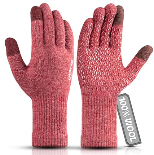 Rahhint Merinowolle Thermohandschuhe Herren Damen Touchscreen Winterhandschuhe Warme Anti-Rutsch Strickhandschuhe mit Nickerchenfutter für Laufen Radfahren Autofahren Arbeiten Outdoor Geschenk