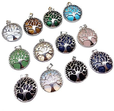BELLIFFY 12pezzi Ciondoli Albero Della Vita Cristallo Naturale Da Lega Per Creazioni Di Gioielli Fai Te Accessori Per Collane e Bracciali Unici e Creativi