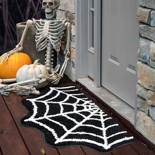 Halloween Fußmatte, 2024 Neu Fußmatte Eingangshalle Spinnennetz, 40*60cm Halloween Badematte, Halloween Spinnennetz, Fußabtreter Rutschfest für Flur, Terrasse, Eingangsbereich (Spinnwebteppich)