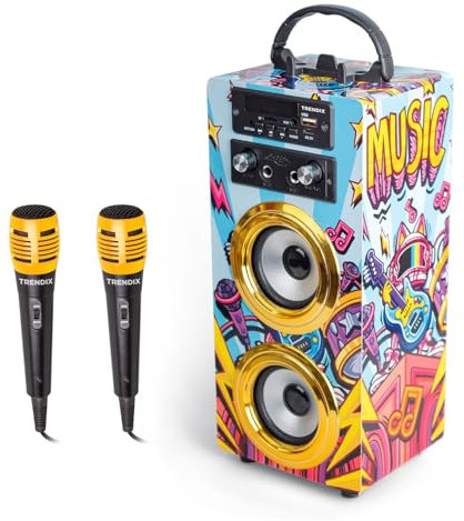 Trendix - Karaoke Infantil Golden Star | Altavoz Karaoke | Regalos Comunion Niño | Altavoz con Microfono, Bluetooth, Radio FM, USB, SD | Karaoke 2 Microfonos Infantil | Karaoke para Niños Y Niñas |