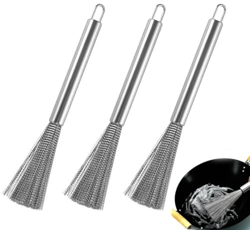 3 PCS Spazzola Da Cucina in Acciaio Inox, spazzola piatti, scovolino per borraccia, Spazzola Di Pulizia Piatto in Acciaio Inox, Pot Brush, Setole Extra Lunghe e Manico Lungo