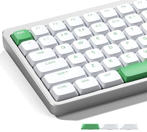 GMKWTL XVX Low Profile PBT Keycaps, White with Green Custom Profile for 60% to 100% Switches Mechanical Keyboards