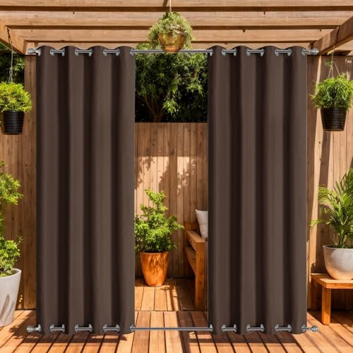 LiveGo Rideaux d'extérieur Imperméables avec Œillets (Haut et Bas), 2 Panneaux Occultants Anti-UV et Coupe-Vent pour Terrasse, Pergola, Jardin, Véranda, Balcon