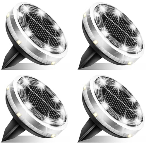 Bzavor 4 Stück IP65 Solar Bodenleuchten Aussen, Upgraded 8 Obere + 4 Seitliche LED-Lichtperlen Solarleuchten Garten, Solar Bodenleuchten Klein,Solarlampen für Außen Garten, Gartenbeleuchtung Außen