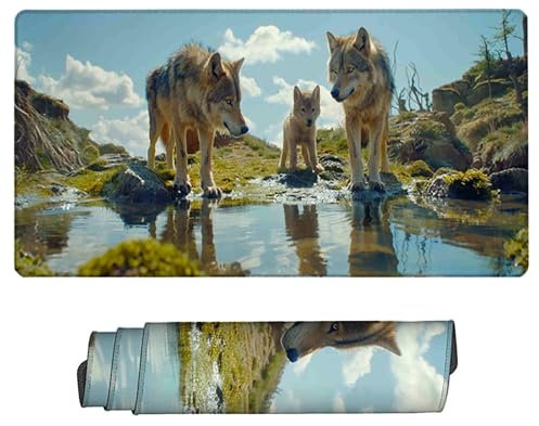 Tappetino Mouse XXL Lupo Tappetino Mouse Gaming 70 x 30 cm Mouse Mat con Bordi Cuciti, Impermeabile Antiscivolo Tappetino Scrivania Marrone Tappetino Gaming Adatto per Ufficio e Gioco, Regalo 6-K