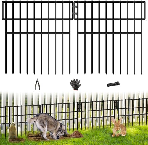 Clôture de jardin 12 m (L) x 33 cm (H) - 28 panneaux - Barrière de clôture pour chien - Bordure de défense de 3,8 cm - Métal antirouille - Décoration de clôture de jardin pour extérieur, cour, pelouse