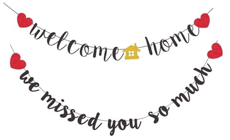 Zcbzbn Willkommen ZurüCk Banner Set, Home Party Mobile Dekoration, Warmes Willkommen Girlande, Warmes Willkommen Zu Hause Freunde Familie Verwandte Baby, Schwarz Rotes Herz