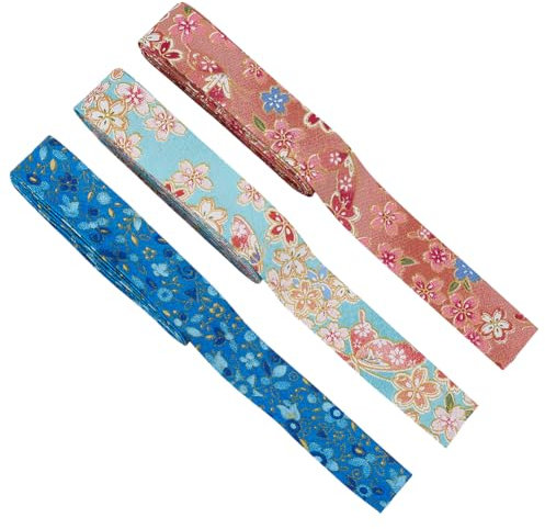 FINGERINSPIRE 7.5 m 3 Farben Doppelt Gefaltetes Schrägband Mit Blumenmuster 21mm Schrägband Mit Blumenmuster Baumwollgurtband Für Heimwerkerarbeiten Zum Aufnähen Auf Binderand Stoffband