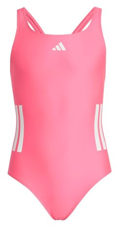 adidas Girl's 3-Stripes C-Back Swimsuit, Lucid pink/White, 9-10 Years