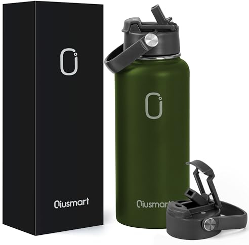 Stainless Steel Water Bottle with Straw 1L: Leak-proof Double-Walled Vacuum Insulated Bottle for Sports, Travel, Gym, BPA-Free (Army Green)