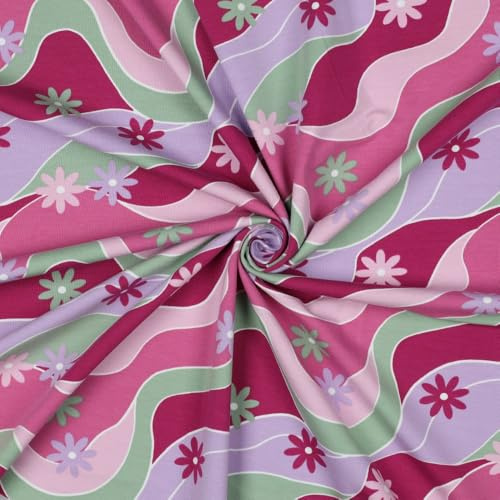 Baumwolljersey WAVES and FLOWERS – Jersey Stoff Meterware – ab 50 cm - 2 Farben – OEKO-TEX® Standard 100 – ca. 200 g/m² – weich & elastisch (pink)