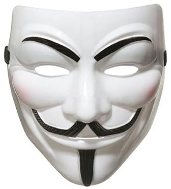 ProBytes V for Vendetta Maske - Guy Fawkes Hacker, Anonymous, Purge, Horror, Cosplay, Maskerade, Akt, Gedenken, 5. November, Karneval, Halloween, Festival, Lagerfeuernacht, On Size (Weiß)