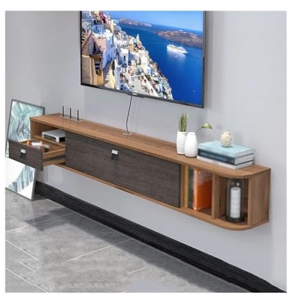 Consola de TV Flotante Mueble de TV Flotante, Mueble Pared, estantes flotantes con Puerta for Sala Estar y Oficina(Bruin,Pequeño)
