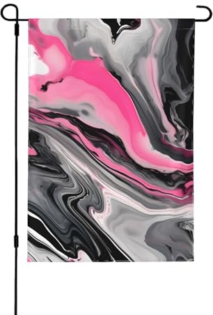 Drapeaux décoratifs artistiques roses en marbre gris pour l'extérieur, décoration de jardin double face pour toutes les saisons