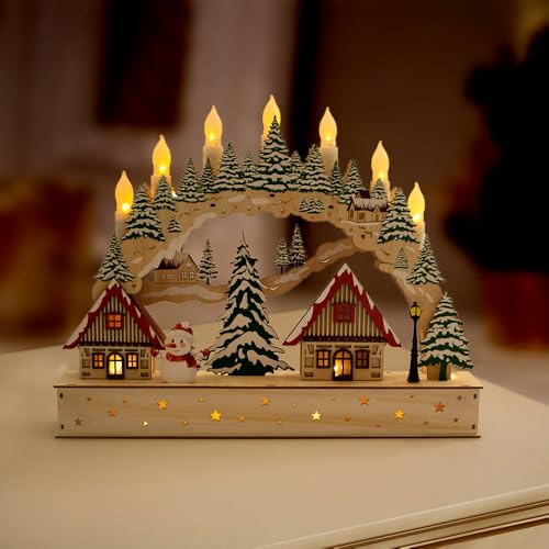 Generisch LED Schwibbogen-Bastelset aus Holz, Weihnachtsdekoration mit Beleuchtung, Naturholz mit Tannen, 44x7x33cm, Batteriebetrieben, Traditionelles Design, Lichterbogen für Fensterbank