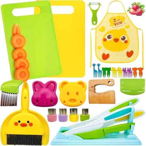 Kids Kitchen Tools, 29 Pieces Kids Cooking Sets Real-Montessori Cooking Set for kids Chef with Children Safe Knives Cutting Set - 3+ Ages