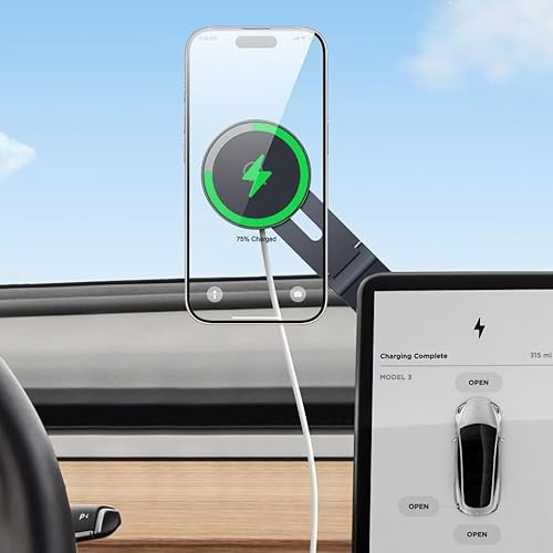 Tesla Phone Mount, Tesla Phone Holder for Magsafe Magnetic, 360° Adjustable Car Phone Holder for Tesla Model 3/Y Accessories【Strongest Magnet ＋15W Wireless Charging＋Fold】Car Mount for iPhone & Android