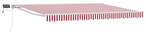 vidaXL Manueller Markisenrahmen mit LEDs Rot und Weiß 4 × 3,5 m, Verstellbare Sonnenschutzplane, Outdoor-Pavillon, LED-Schatten, moderner Garten-Schirm, wetterfesten Terrassenschutz
