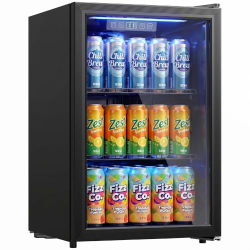 HOMCOM Réfrigérateur à Boissons 70L 70 Canettes Silencieux Pose Libre Noir | Petit Frigo, Porte en Verre Trempé Double, Étagères Réglables, Éclairage LED, pour Soda Bière Vin dans Chambre Bureau