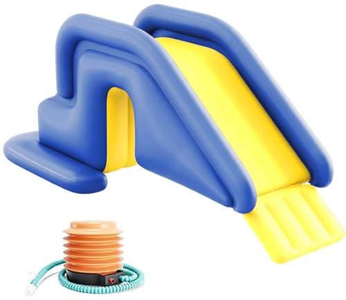 Monwssoe Toboganes acuáticos para Piscinas, toboganes para Piscinas elevadas, tobogán acuático Inflable de PVC con Bomba de pie, tobogán portátil antivuelco para enterradas y elevadas, Azul