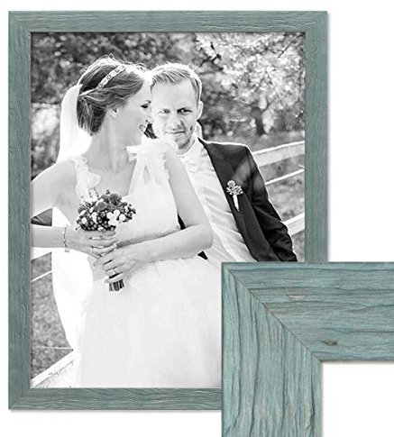 PHOTOLINI Bilderrahmen 40x50 cm Holz Blau, Echtholz-Rahmen rustikal, Strandhaus, Made in Germany, Echtglas, zum Aufhängen, extra Zubehör - Treibholzlook mit einem Hauch Küstenflair