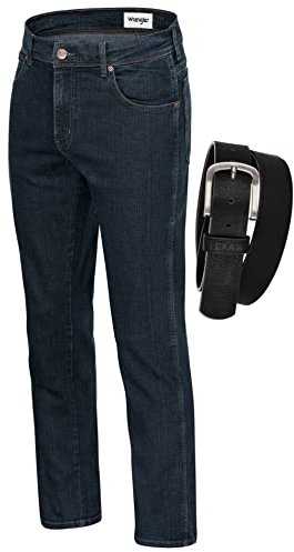 Wrangler Texas Stretch Herren Jeans Regular Fit inkl. Gürtel (W33/L30, Blue Black)
