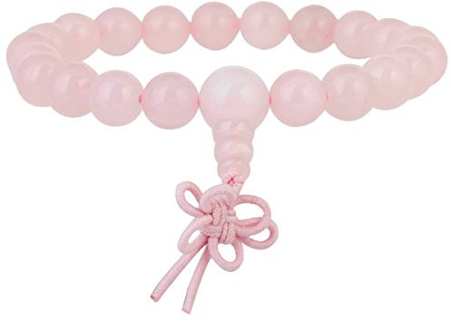 KYEYGWO Mala Prayer Beads Bracelet for Woman, Semi Precious Solid Color Round Stretch Bracelets, Rose Quartz