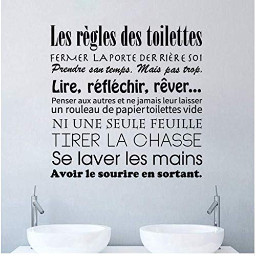 Autocollants de salle de bains Français Règles de Toilette Vinyle Mur Art Stickers,Toilette Wc Affiche Maison Décoration