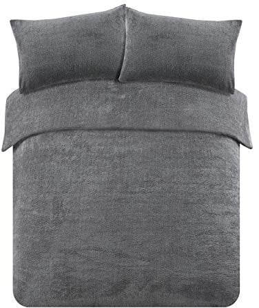 Brentfords Charcoal Grey King Size Duvet Cover Sets, Fleece Christmas Bedding King Bed Teddy Fleece Duvet Set King Size with Pillowcases Ultra Soft Fluffy Warm Thermal Bedding